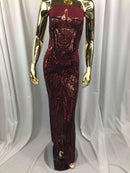 Geometric Line Sequins 4 Way Stretch Fabric - Burgundy - Quality Design Fabric By The Yard