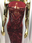 Geometric Line Sequins 4 Way Stretch Fabric - Burgundy - Quality Design Fabric By The Yard