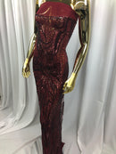 Geometric Line Sequins 4 Way Stretch Fabric - Burgundy - Quality Design Fabric By The Yard