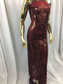 Geometric Line Sequins 4 Way Stretch Fabric - Burgundy - Quality Design Fabric By The Yard