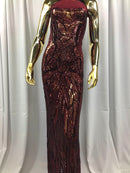 Geometric Line Sequins 4 Way Stretch Fabric - Burgundy - Quality Design Fabric By The Yard