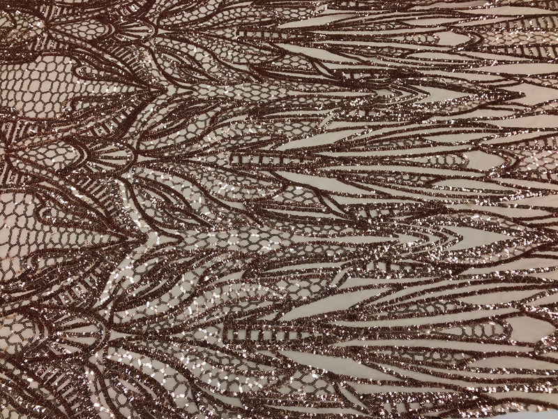 Geometric Line Sequins 4 Way Stretch Fabric - Champagne -  Quality Design Fabric By The Yard