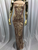 Geometric Line Sequins 4 Way Stretch Fabric - Champagne -  Quality Design Fabric By The Yard