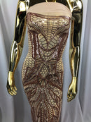 Geometric Line Sequins 4 Way Stretch Fabric - Champagne -  Quality Design Fabric By The Yard