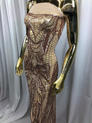 Geometric Line Sequins 4 Way Stretch Fabric - Champagne -  Quality Design Fabric By The Yard