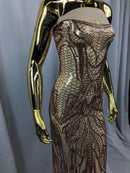 Geometric Line Sequins 4 Way Stretch Fabric - Champagne -  Quality Design Fabric By The Yard