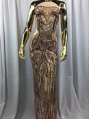 Geometric Line Sequins 4 Way Stretch Fabric - Champagne -  Quality Design Fabric By The Yard