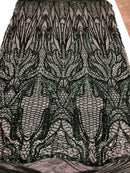 Geometric Line Sequins 4 Way Stretch Fabric - Hunter Green -  Quality Design Fabric By The Yard