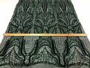 Geometric Line Sequins 4 Way Stretch Fabric - Hunter Green -  Quality Design Fabric By The Yard
