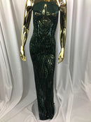 Geometric Line Sequins 4 Way Stretch Fabric - Hunter Green -  Quality Design Fabric By The Yard