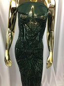 Geometric Line Sequins 4 Way Stretch Fabric - Hunter Green -  Quality Design Fabric By The Yard