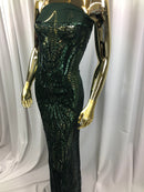 Geometric Line Sequins 4 Way Stretch Fabric - Hunter Green -  Quality Design Fabric By The Yard