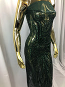 Geometric Line Sequins 4 Way Stretch Fabric - Hunter Green -  Quality Design Fabric By The Yard