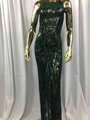 Geometric Line Sequins 4 Way Stretch Fabric - Hunter Green -  Quality Design Fabric By The Yard