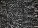 Geometric Line Sequins 4 Way Stretch Fabric Silver on Black Mesh Quality Design Fabric By The Yard