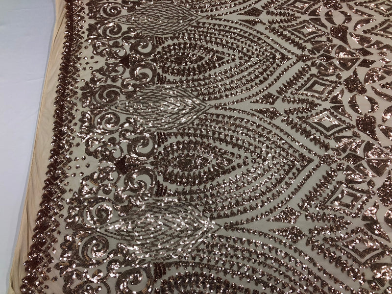 Geometric Patterns 4 Way Stretch Sequins Fabric Champagne Shiny Sequins Fashion Design By The Yard