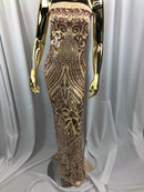 Geometric Patterns 4 Way Stretch Sequins Fabric Champagne Shiny Sequins Fashion Design By The Yard