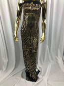 Geometric Patterns 4 Way Stretch Sequins Fabric Gold Shiny Sequins Fashion Design By The Yard