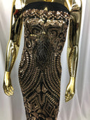Geometric Patterns 4 Way Stretch Sequins Fabric Gold Shiny Sequins Fashion Design By The Yard