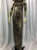Geometric Patterns 4 Way Stretch Sequins Fabric Gold Shiny Sequins Fashion Design By The Yard