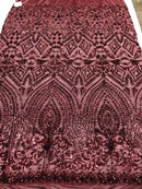 Geometric Patterns 4 Way Stretch Sequins Fabric Burgundy Sequins Fashion Fabric By The Yard
