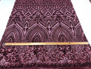Geometric Patterns 4 Way Stretch Sequins Fabric Burgundy Sequins Fashion Fabric By The Yard