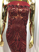 Geometric Patterns 4 Way Stretch Sequins Fabric Burgundy Sequins Fashion Fabric By The Yard