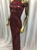 Geometric Patterns 4 Way Stretch Sequins Fabric Burgundy Sequins Fashion Fabric By The Yard