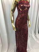 Geometric Patterns 4 Way Stretch Sequins Fabric Burgundy Sequins Fashion Fabric By The Yard