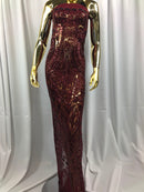 Geometric Patterns 4 Way Stretch Sequins Fabric Burgundy Sequins Fashion Fabric By The Yard