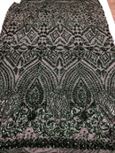 Geometric Patterns 4 Way Stretch Sequins Fabric Hunter Green Shiny Sequins Fashion Design By Yard