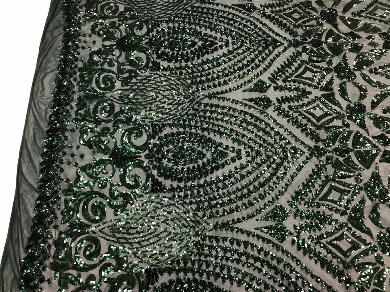 Geometric Patterns 4 Way Stretch Sequins Fabric Hunter Green Shiny Sequins Fashion Design By Yard