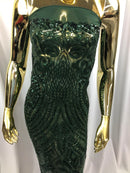 Geometric Patterns 4 Way Stretch Sequins Fabric Hunter Green Shiny Sequins Fashion Design By Yard