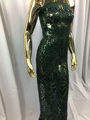 Geometric Patterns 4 Way Stretch Sequins Fabric Hunter Green Shiny Sequins Fashion Design By Yard