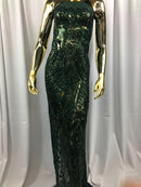 Geometric Patterns 4 Way Stretch Sequins Fabric Hunter Green Shiny Sequins Fashion Design By Yard