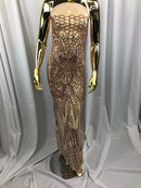 Geometric 4 Way Stretch Sequins Fabric - Rose Gold - Sequins Design Fabric Sold by The Yard