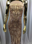 Geometric 4 Way Stretch Sequins Fabric - Rose Gold - Sequins Design Fabric Sold by The Yard