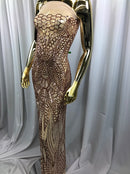 Geometric 4 Way Stretch Sequins Fabric - Rose Gold - Sequins Design Fabric Sold by The Yard