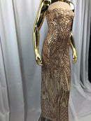 Geometric 4 Way Stretch Sequins Fabric - Rose Gold - Sequins Design Fabric Sold by The Yard