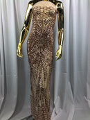 Geometric 4 Way Stretch Sequins Fabric - Rose Gold - Sequins Design Fabric Sold by The Yard