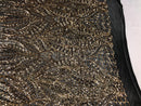Geometric 4 Way Stretch Sequins Fabric - Gold on Black Mesh Sequins Design Fabric Sold by The Yard