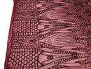 Geometric 4 Way Stretch Sequins Fabric - Burgundy - Sequins Design Fabric Sold by The Yard