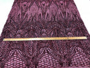 Geometric 4 Way Stretch Sequins Fabric - Burgundy - Sequins Design Fabric Sold by The Yard