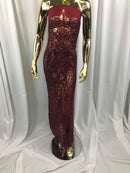 Geometric 4 Way Stretch Sequins Fabric - Burgundy - Sequins Design Fabric Sold by The Yard