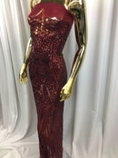 Geometric 4 Way Stretch Sequins Fabric - Burgundy - Sequins Design Fabric Sold by The Yard