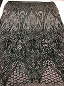 Geometric 4 Way Stretch Sequins Fabric - Hunter Green - Sequins Design Fabric Sold by The Yard