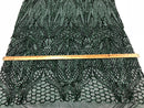 Geometric 4 Way Stretch Sequins Fabric - Hunter Green - Sequins Design Fabric Sold by The Yard