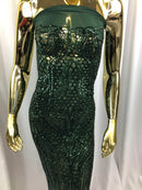 Geometric 4 Way Stretch Sequins Fabric - Hunter Green - Sequins Design Fabric Sold by The Yard