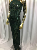 Geometric 4 Way Stretch Sequins Fabric - Hunter Green - Sequins Design Fabric Sold by The Yard