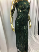 Geometric 4 Way Stretch Sequins Fabric - Hunter Green - Sequins Design Fabric Sold by The Yard